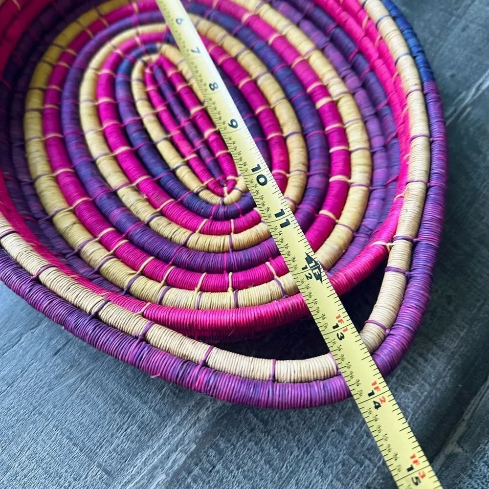 Bohemian Pink Hand Woven Straw Baskets Decor Bundle Lot